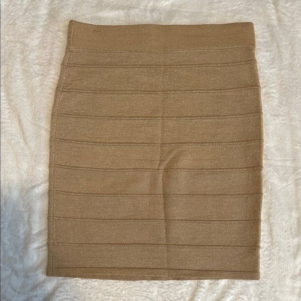 BONGO Tan Gold Glitter Pencil Skirt